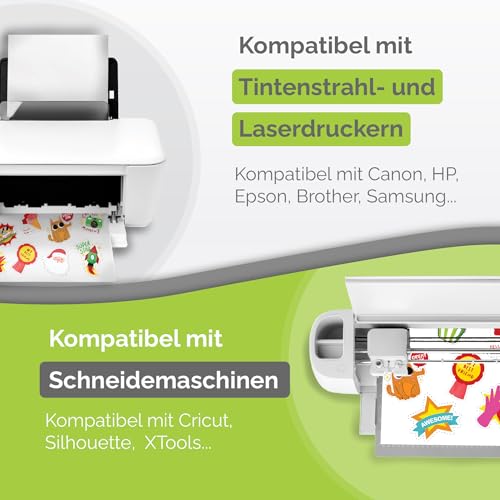 Hochwertiges bedruckbares Vinyl-Aufkleberpapier – 34 Blatt – A4 – matt – Wasserfest – für Laser- und Tintenstrahldrucker geeignetes Vinyl-Aufkleberpapier – kompatibel mit Cricut (34)