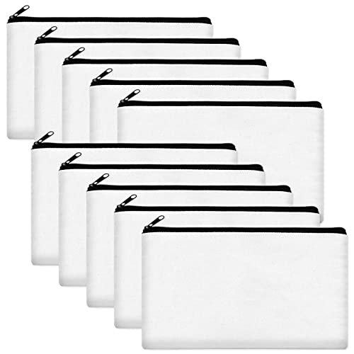 Image of Legigo 10 Pack Blank DIY Craft Bag Canvas Pen Case Blank Makeup Bags - Canvas Pencil Bag Cotton Canvas Cosmetic Bag Multi-Purpose Travel Cosmetic Bag 8.3 x 5 Inch, 10pack off white, Canvas Makeup Bags