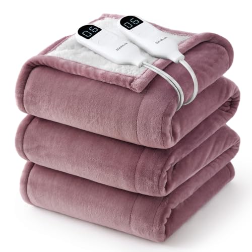 Image of Bedsure Heated Blanket King Size, Dual Control Electric Blanket, Pink | Preheat Function,6 Heat /6 Timer Settings, 8H Auto Shut-Off, ETL /FCC, Soft Flannel Sherpa, Machine Washable, 84x90in