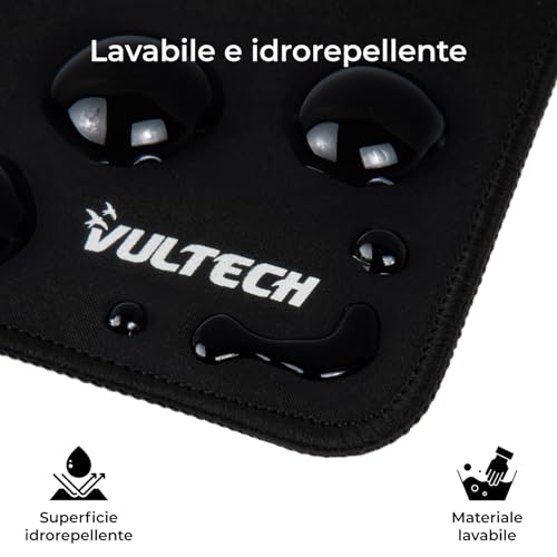 VulTech MP-05LBK - Tappetino Gaming Mouse e Tastiera, Mousepad L 450x300 Nero Superficie Idrorepellente, Base in Gomma Antiscivolo, Cuciture Rinforzate Anti-Sfilacciamento, Design ultra Resistente - Immagine 5
