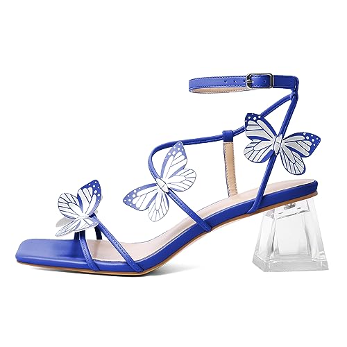 Image of Zamikoo Women's Heeled Sandals Square Open Toe Ankle Strap Block Heels Strappy Clear Heels Chunky Low Heels