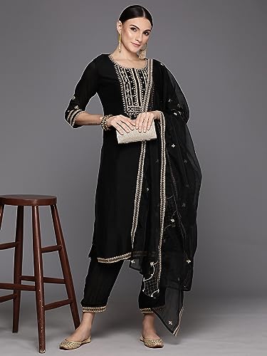 Image of INDO ERA Women Embroidered Kurta Trouser With Dupatta Set