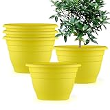 RooTrimmer 10 Inch Plant Pots Set of 5,Lightweight Plastic Planters with Drainage Holes & Plugs,Durable Plant Containers for Indoor Outdoor Houseplants,Flowers,Patio & Garden(Yellow)