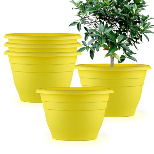 Image of RooTrimmer 10 Inch Plant Pots Set of 5,Lightweight Plastic Planters with Drainage Holes & Plugs,Durable Plant Containers for Indoor Outdoor Houseplants,Flowers,Patio & Garden(Yellow)