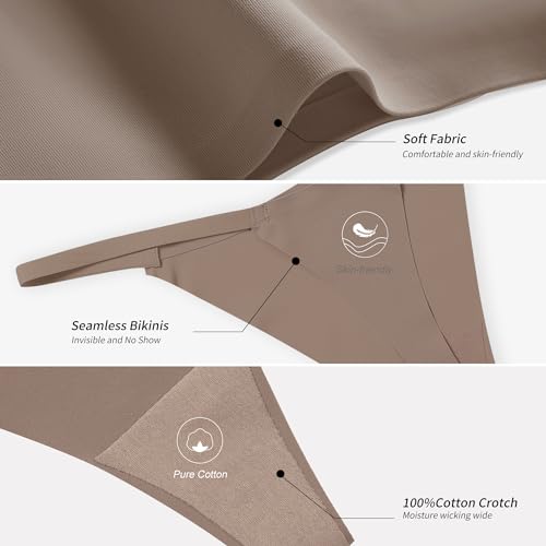 Image of DEANGELMON Seamless G-string Thongs for Women - No Show Thong Underwear Low Rise Stretch Panties Workout Pack