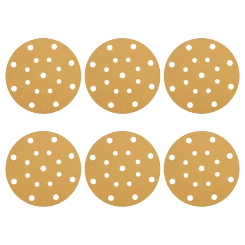 QUARKZMAN 50pcs 150mm 6' Discos De Lijado 17 Agujeros 400 Grano Papel De Lija De Gancho Y Bucle Almohadillas Para Lijadora Orbital Aleatoria Para Carpintería Automotriz Metal, Dorado