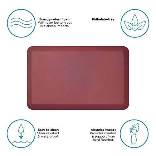 NewLife by GelPro Anti-Fatigue Designer Comfort Kitchen Floor Mat, 20" x32”, Leather Grain Cranberry