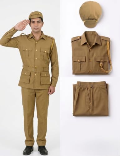 Image of BookMyCostume Cotton Police Community Helper Kids Fancy Dress Costume Adults S-M, Light Brown