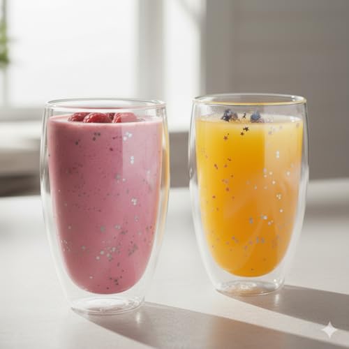 Image of The Better Home Zest Insulated Borosilicate Glass Mugs Set of 2 (450 ml Each) | Double Walled Transparent Coffee & Tea Cups | Gift Mugs | Durable Double Glass Design