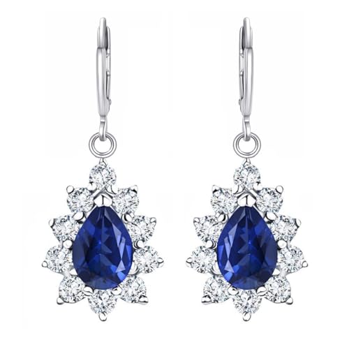 Crystalline Azuria Mujer 18ct Chapado en Oro Blanco Lágrimas Zafiro simulado Azul Cristales de Zirconia Pendientes Colgantes para Mujer y Niña
