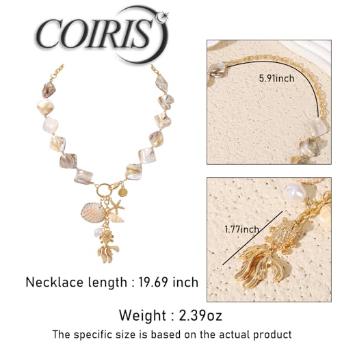 Image of Coiris Natural Seashell Choker Necklaces Earrings Jewelry Set for Women Starfish Shell Freshwater Pearl Collar Necklaces for Women Irregular Mother of Pearl Jewelry Set