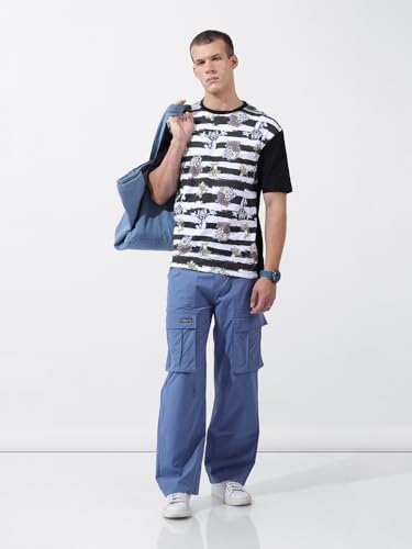 Image of The Indian Garage Co Men Relaxed Fit Textured Mid-Rise Cargos
