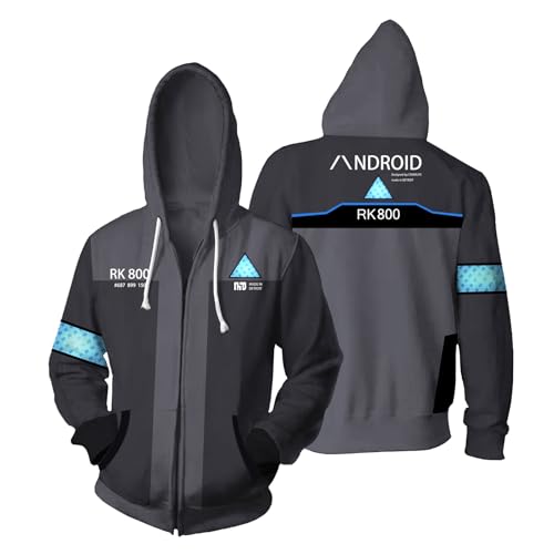 Waslary Become Human Connor Disfraz Cosplay Chaqueta con capucha con cremallera para hombre, Negro , L