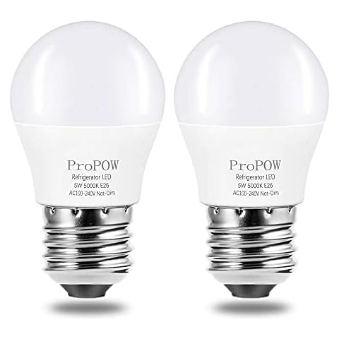 ProPOW LED Refrigerator Light Bulb, 120V A15 Fridge Bulbs 5 Watt White 5000K E26 Medium Base, Energy Saving Ceiling Home Lighting, Not-Dim, 2 Pack Cover