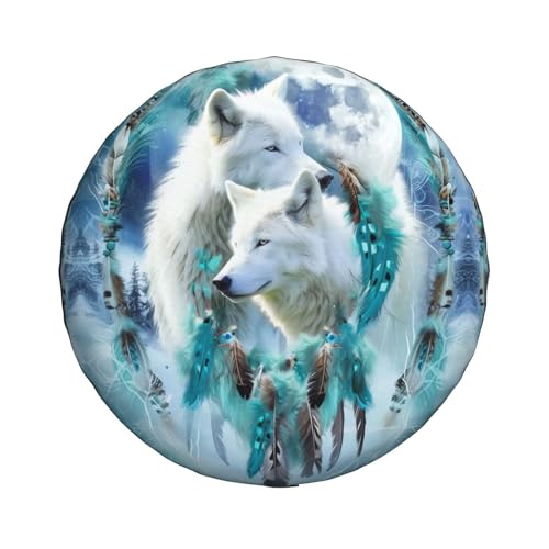 Image of Wolves Dreamcatcher Spare Tire Cover for Rv SUV Trailer Truck- Funny Cute Decor Tire Cover Polyester Wheel Covers Universal Fit for Outdoor Camper Travel,16 inch