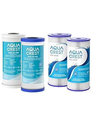 AQUA CREST Whole House Sediment and Carbon Water Filter, with FXHSC 20 Micron Sediment Filters, 10" x 4.5", Pack of 2 Each, Bundle