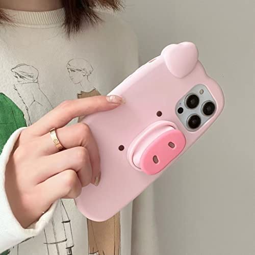 Lma Cute Pink Pig Phone Case 13/14 With Stand Holder Drooling Pigs Case For Women Girls Shockproof Soft Silicone Case Cover For Iphone Case 13/14 #TOP4