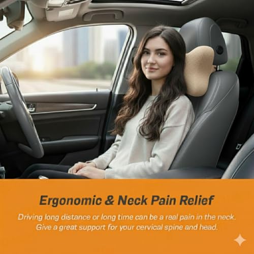 Image of Car Neck Rest Pillow Ultrasoft Pillow for Comfortable Car Rides |Headrest Pillow Pack of 2 | Memory Foam| Best for Long & Short Travel |Memory Foam Car Seat Head Rest Pillow for Neck Beige