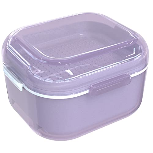 ARGOMAX Denture case, Denture Cup for Soaking dentures(Not Leak-Proof), Thorough Cleaning of dentures, Retainer, Mouthguards, Clear Braces (Purple). Purple Clear Case + White Filter and Tray