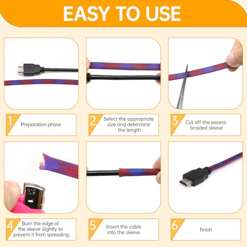 Braided Wire Loom Sleeve - Funda trenzada para cables, resistente a mordeduras de mascotas, alta densidad expandible para cables automotrices y PC 16.4 pies (Azul Rojo, 10mm (3/8")) miniatura 6