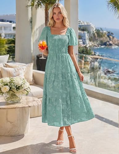 Image of ZESICA Wedding Guest Dresses for Women Summer 2026 Boho Floral Midi Dress Flowy Beach Vacation Graduation Long Dresses
