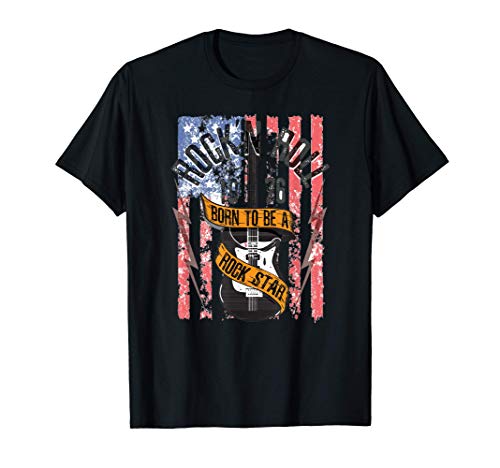 Rock N' Roll Guitarra Banda de Música de Bandera Americana Camiseta