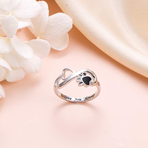 DAOCHONG Puppy Paw Print Sterling Silver Animal Jewelry Love Heart Ring - Perfect for Pet Lovers, Families and Friends3