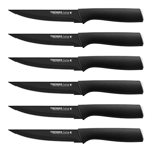 TRENDS Steak Knife Set of 6, These Steak Knives are Ultra-Sharp and Never Require Sharpening. Premium Quality German Stainless Steel Make These Steak Knives Ideal Serrated Steak Knives