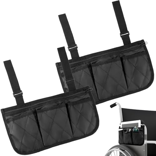 QWORK Wheelchair Side Bag, 2 Pack Side Storage Pouch Organizer Bags, Armrest Pouch