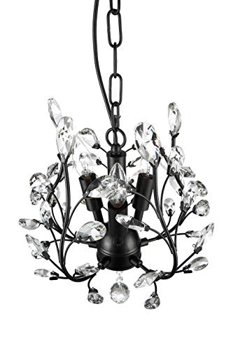 Seol-Light Farmhouse Crystal Branch Chandelier Pendant Hanging Lighting Fixture Small Size Flush Mount 120W With 3 Socket Black For Bedroom,Foyer,Kitchen,Dining Room #TOP4