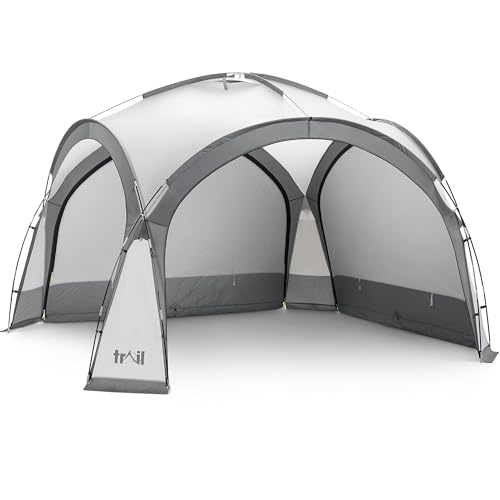 Trail Gazebo with Zip Away Sides, Dome Event Shelter for Outdoor Camping Garden Festival, Waterproof 2000mm, UPF50+ UV Sun Protection, Travel Bag, 3.5m x 3.5m x 2.3m (Grey)