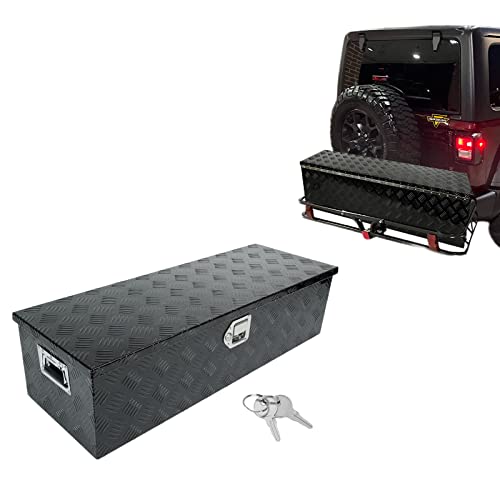 Chowty 39"X13"X10" Black Heavy Duty Aluminum Pickup Truck Bed 5 Bar Tread Pattern Truck Tool Box, Underbody Tool Box Storage Trailer Tongue Box With Lock And Key For Rv, Atv, Trailer & Truck #TOP4