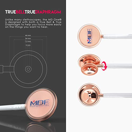 Image of MDF Instruments, Rosegold MD One Stainless Steel Stethoscope, Adult, White Tube, Rosegold Chestpieces-Headset, MDF777RG29