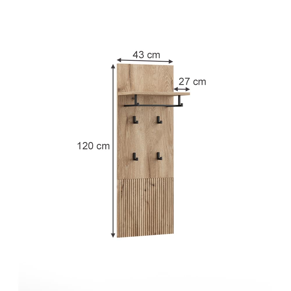 Vicco Appendiabiti da parete Eliza, Quercia vichinga, 43 x 120 cm, per montaggio a parete con più ganci per riporre