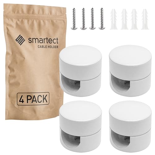 smartect Decentratore da Parete e Soffitto in Alluminio per Cavi [4 Pezzi, Bianco] Gancio da soffitto con viti e tasselli, Supporto in superficie per il tuo progetto fai-da-te