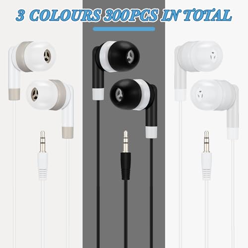 Image of Kigeli 300 Packs Wired Earbuds Bulk, Black,White,Grey