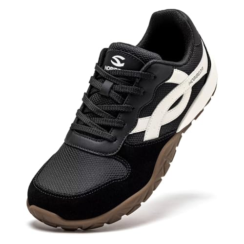 HOBIBEAR Barfußschuhe, minimalistisch, Trailrunner, breite Zehenbox, Outdoor, Cross-Training, modische Sneaker für Damen, Schwarz/Weiß, 40 EU Weit