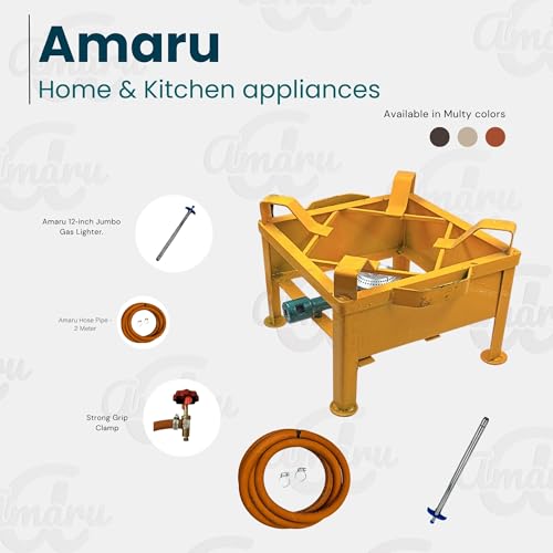Image of Amaru Single Burner Iron Square Chulha Canteen Bhatti Commercial Gas Stove -Multi Colour, Manual (Medium-12x12x9)