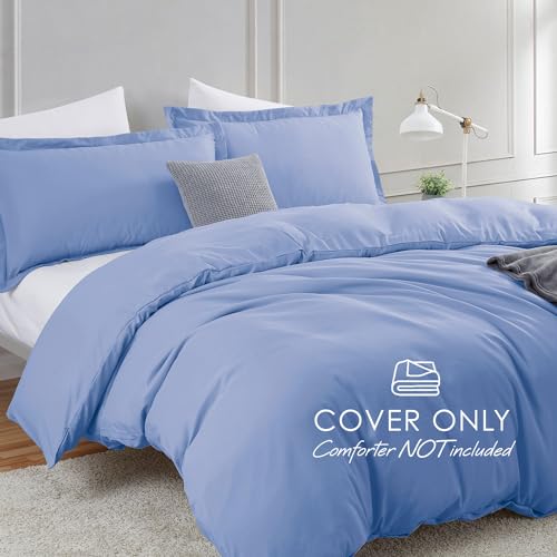 Image of Hearth & Harbor Calm Blue Duvet Cover King Size, 3 Piece Bedding Set | Soft Double Brushed Bedding Set, Button Closure, 1 Duvet Cover 104x90 Inches, 2 Pillow Shams