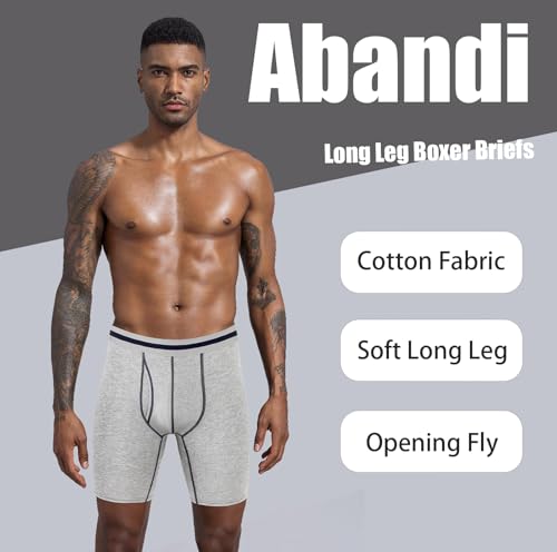 Men's Boxer Briefs, Soft and Breathable Cotton Underwear, 9 Inch Long Leg Boxer Briefs for Men with Open Fly2