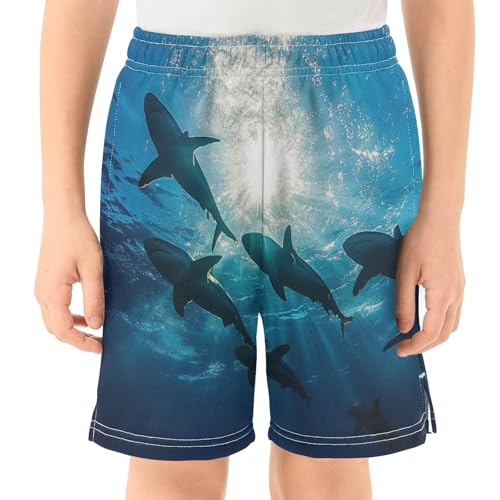 DOMIKING Shark Ocean Blue Kids Shorts Pull-on Boys Shorts with Elastic Waist Casual Athletic Pants for Summer Playwear2
