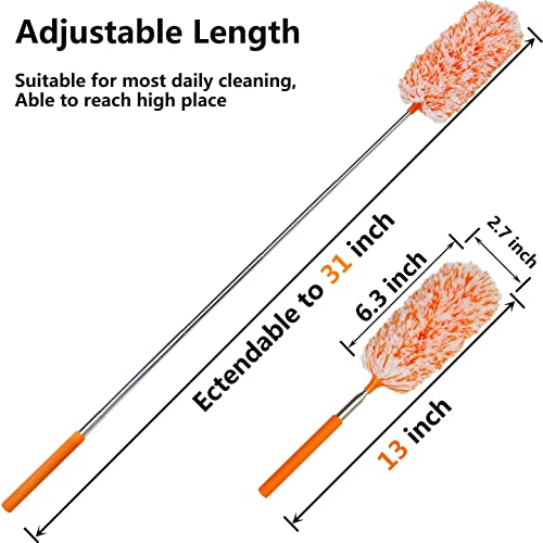 4 Pcs Small Washable Microfiber Feather Duster With Extendable Pole And Bendable Head, Microfibre Cleaning Tool Extendable Dusters For Cleaning Office, Car, Computer, Furniture, Sofa #TOP1
