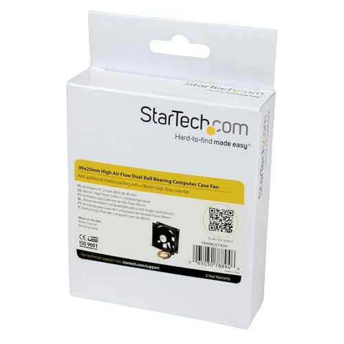 Image of StarTech.com 90x25mm High Air Flow Dual Ball Bearing Computer Case Fan w / TX3 (FAN9X25TX3H), Black