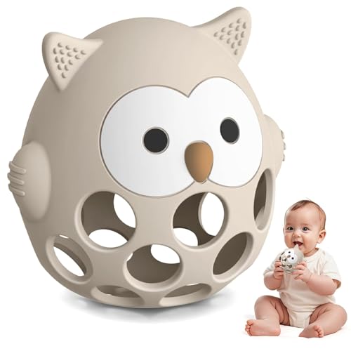 Image of Baby Teething Chick Toy, Upgraded Easy Grasp Silicone Teething Rattle Ball Toy for Babies Over 3 Months, 100% Food Grade, Gift for Infant Boys and Girls 0-6-12 Months (Beige.)