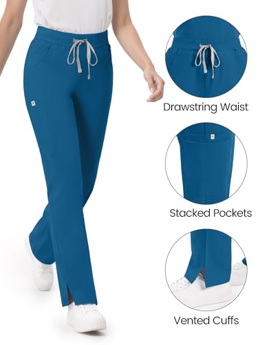 Image of Scrub Pants for Women - Straight Leg Medical Scrub Pants with 6 Pockets - Drawstring Soft Stretch Women Scrub Pant