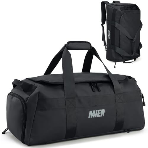 MIER Sporttasche groß Reisetasche mit Schuhfach 60L Sportrucksack Duffle Bag Fitness Trainingstasche für Herren, Weekender, Gym, Reise, Fußball- Schwarz