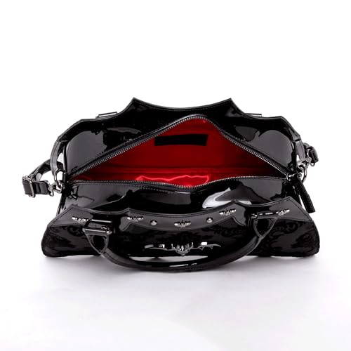 Bat Shaped Handbag with Damask Print and Metal Embellishments on Bag - Includes Shoulder Strap3