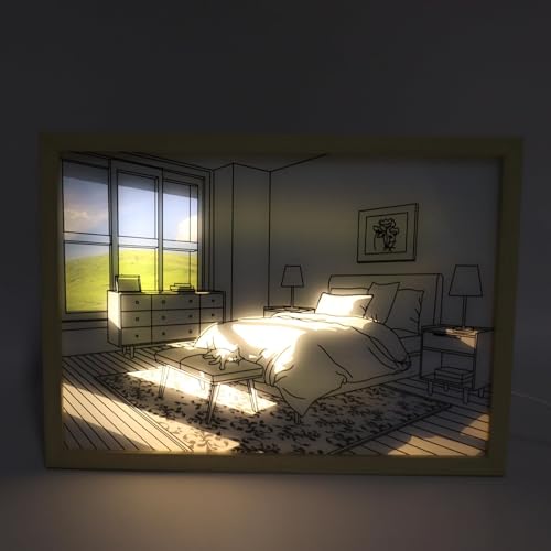 lvifloae Leuchtendes Bild, 3DRahmen, Kunst, beleuchtetes geml Wanddekoration, LEDbeleuchtete Wandkunst, beleuchtetes, Lichtschatten fr Schlafzimmer, Wohnzimmer (Modell 1)