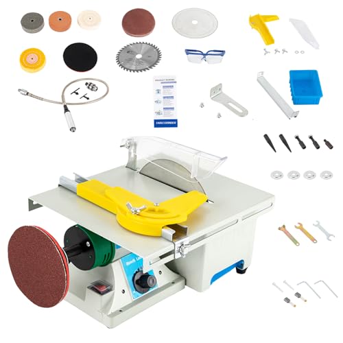 Table Saw, Gem Jade Grinder Polisher for Cutting Rocks, Rock Cutting Saw with Blade, Adjustable Speed Cutting Machine 800-10000rpm, Lapidary Saw for Cutting Grinding Engraving Polishing Drilling