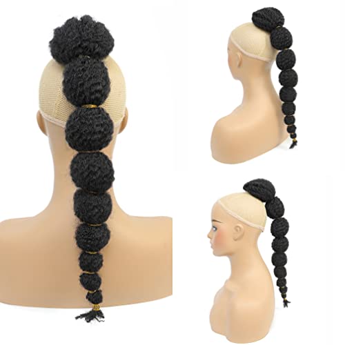 Miyamarch Drawstring Ponytail For Black Women 18Inch Bubble Lantenrn Braid Ponytail Protective Style Clip On Pony Tail Hair Extension Curly Braided Afro Puff Drawstring Ponytail (18Inch, 1B#) #TOP4